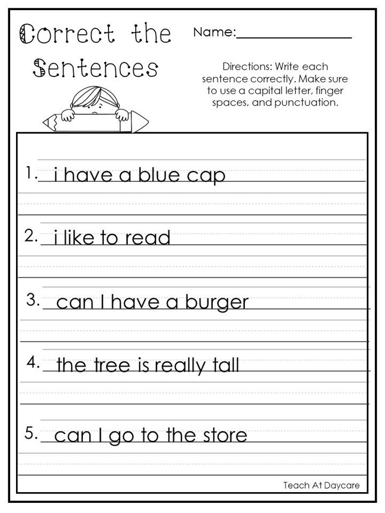 Developing Sentences Worksheets