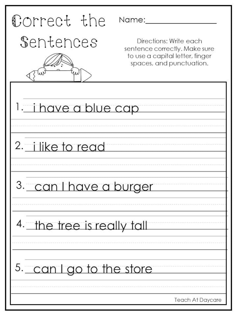 Correct The Sentence Worksheet