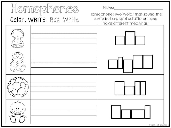 14 printable homophones color trace box write worksheets etsy