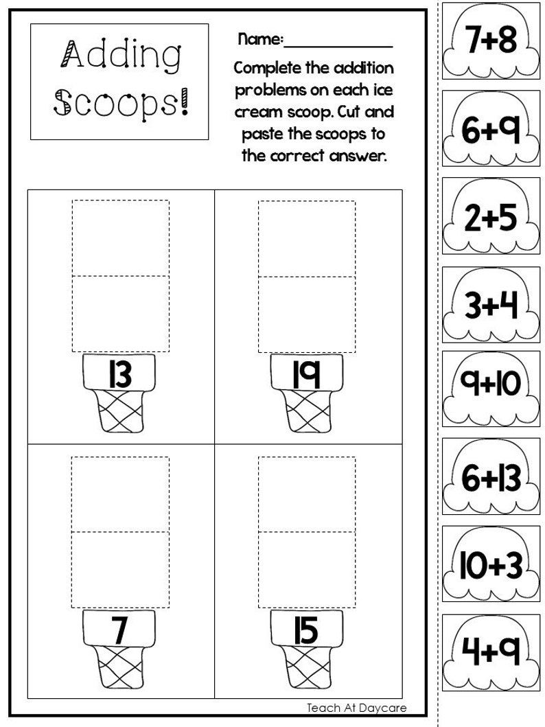 10 Printable Adding Scoops Worksheets. Numbers 1-10. - Etsy