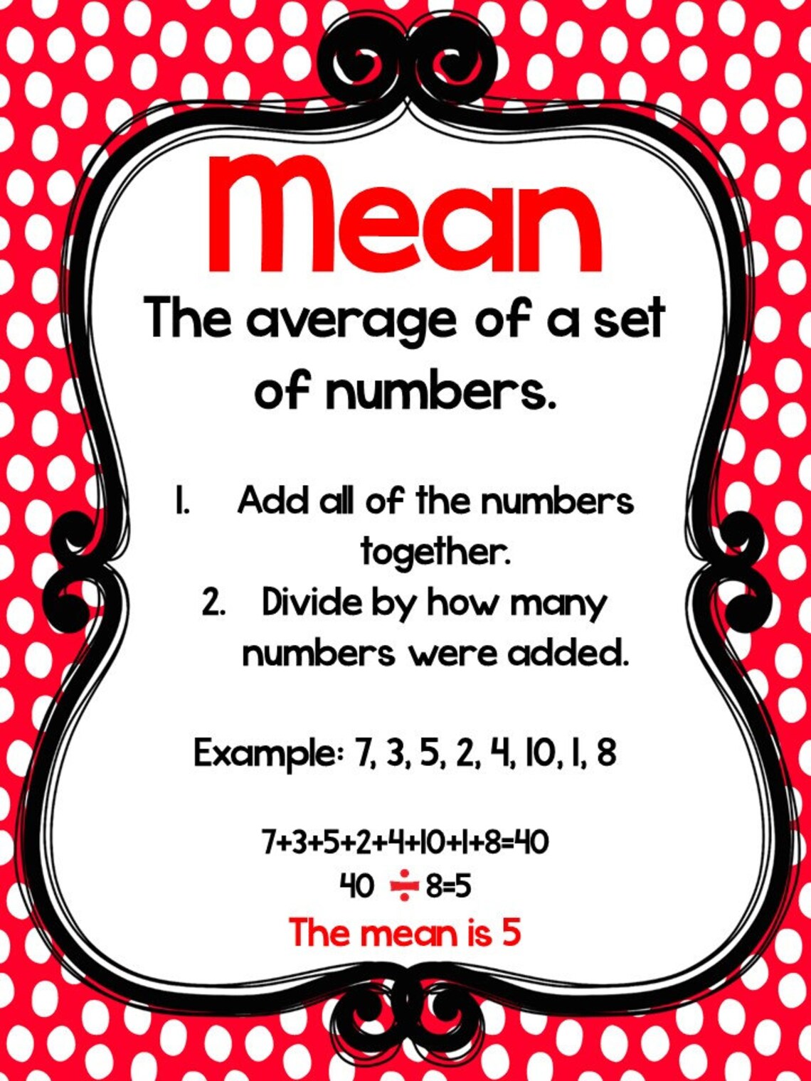4 Printable Mean Median Mode And Range Math Posters Full Etsy UK