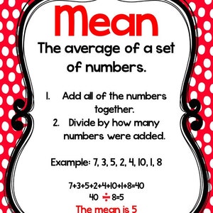 4 Printable Mean, Median, Mode, and Range Math Posters. Full Page ...