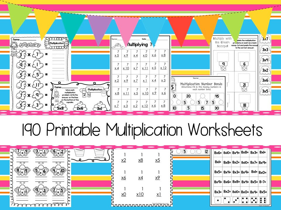 190 multiplication worksheets download zip file 2nd grade etsy