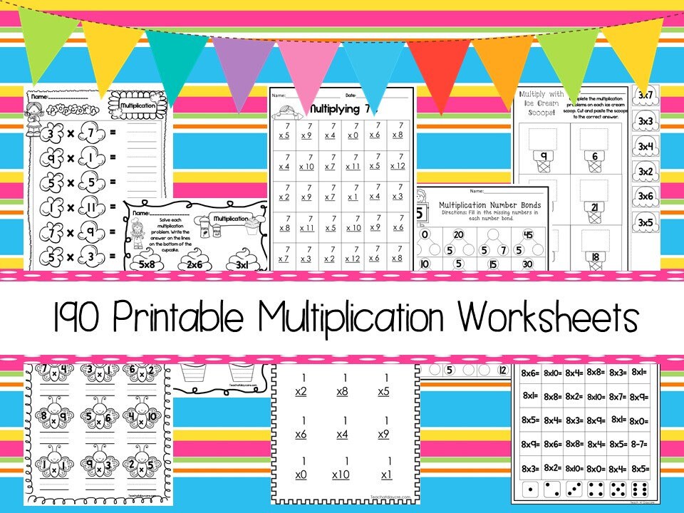 190 multiplication worksheets download zip file 2nd grade etsy