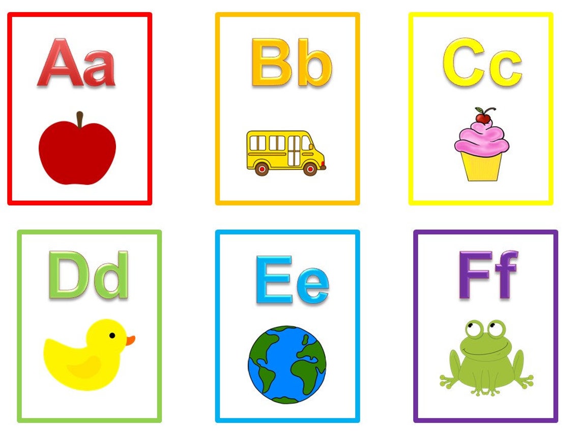 26 Printable Alphabet Flash Cards Full Color Flash Cards Etsy