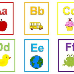 26 cartes flash alphabet imprimables. Cartes flash en couleur. Activité d'apprentissage préscolaire pour les enfants de la garderie.