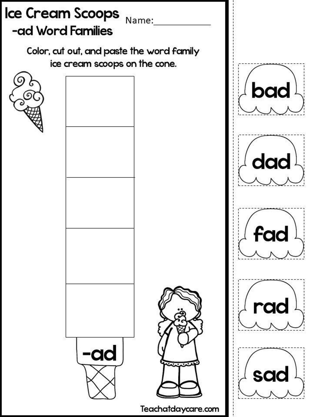 20 Printable Ice Cream Word Families Worksheets. Preschool Phonics
