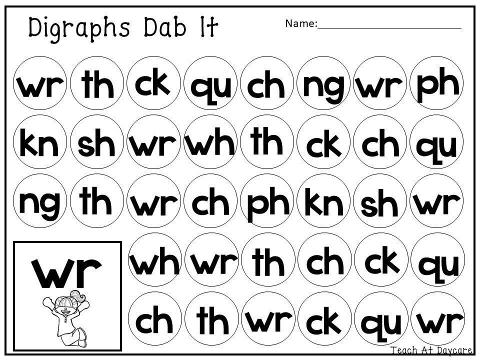 10 printable digraphs dab it worksheets kindergarten 2nd etsy canada