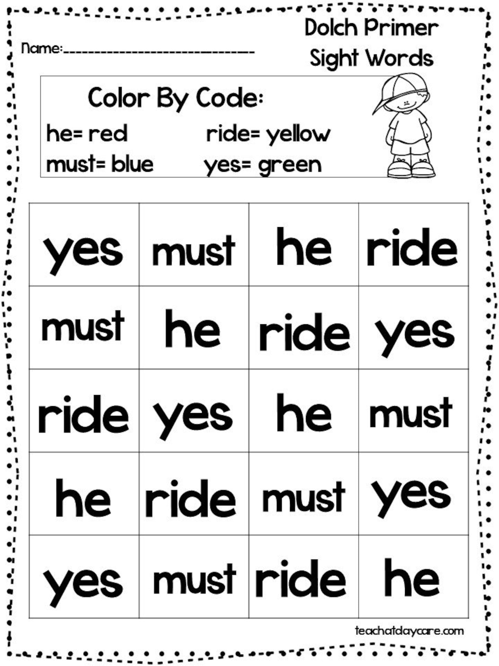 13 Printable Color the Dolch Primer Sight Words Worksheets. Etsy Canada