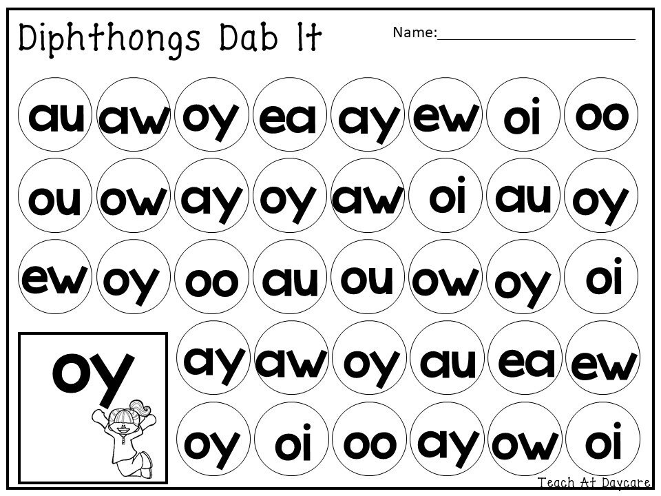10 printable diphthongs dab it worksheets kindergarten 2nd etsy ireland