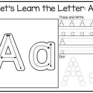 Vamos aprender as planilhas de construção de letras, rastreamento e escrita e planilhas de fonética pré-escolar com pontos.