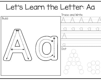 Let's Learn the Letters-Build, Trace and Write, and Dot Preschool Phonics Worksheets.