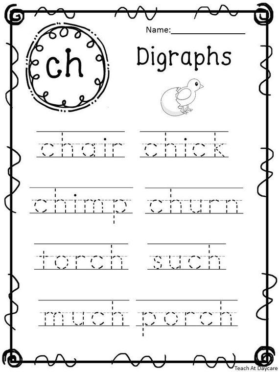 10 printable digraphs trace the word worksheets etsy
