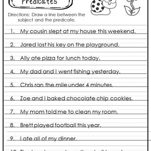 Identifying Subject, Predicates, and Verbs in a Sentence Worksheets. image 4