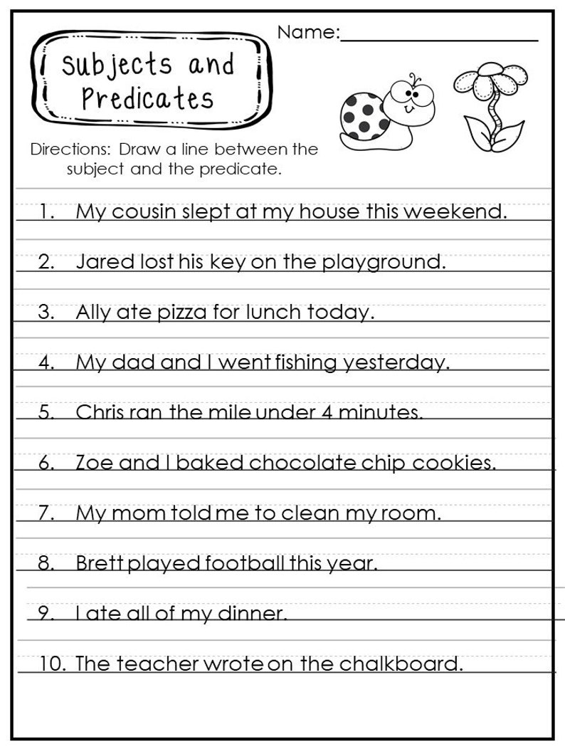 Identifying Subject, Predicates, and Verbs in a Sentence Worksheets. image 4