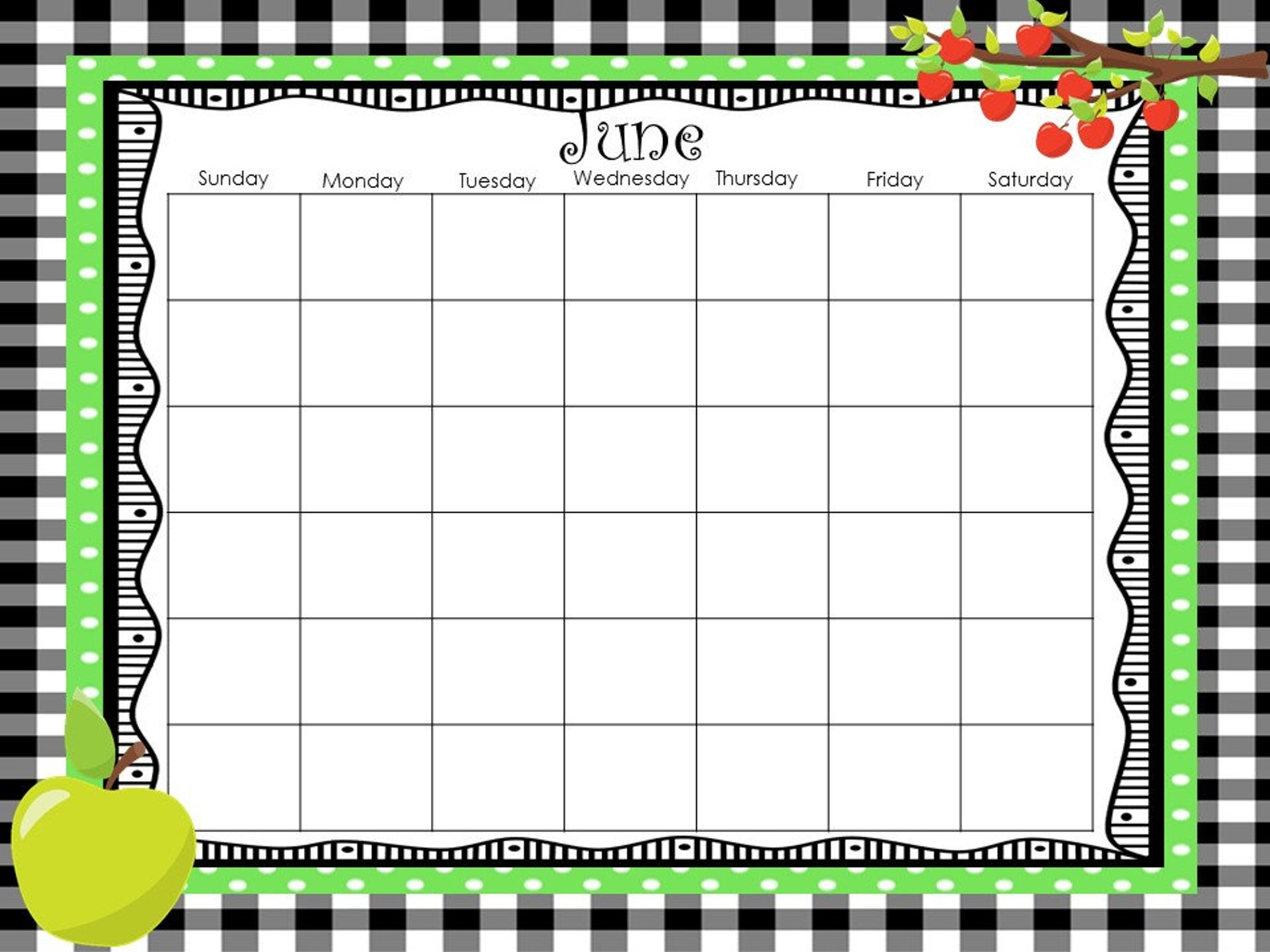 12 Printable Blank Apple Themed Monthly Calendars. Preschool | Etsy