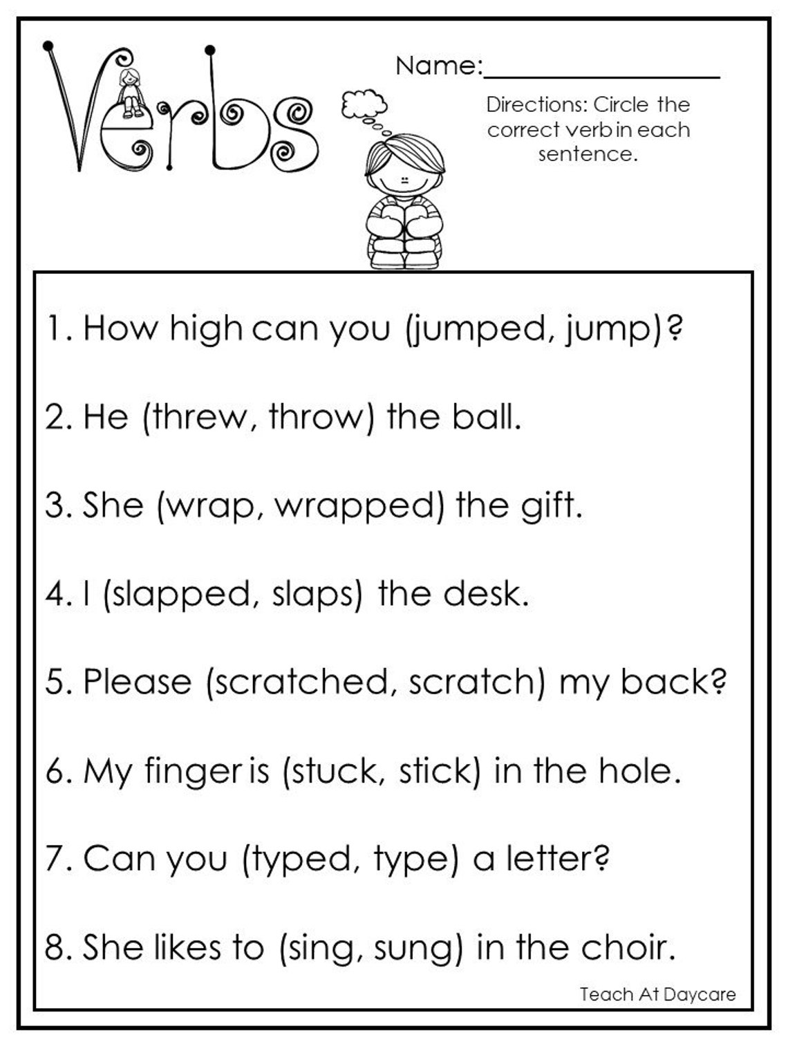 10 Printable Choose The Correct Verb Worksheets 1st 2nd Grade Etsy