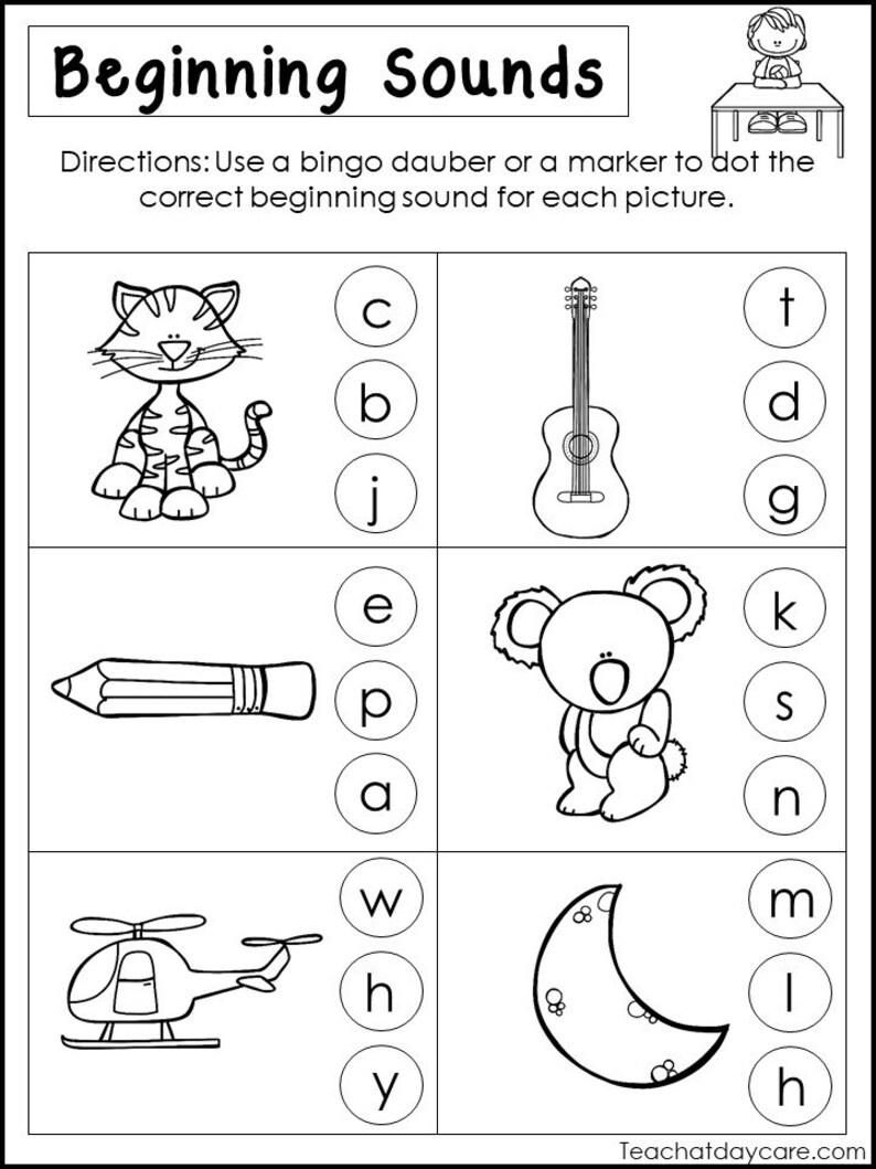 10 printable beginning sounds worksheets preschool 1st grade etsy