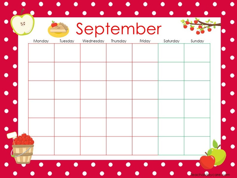 12 Printable Blank Themed Monthly Calendars Preschool And Etsy