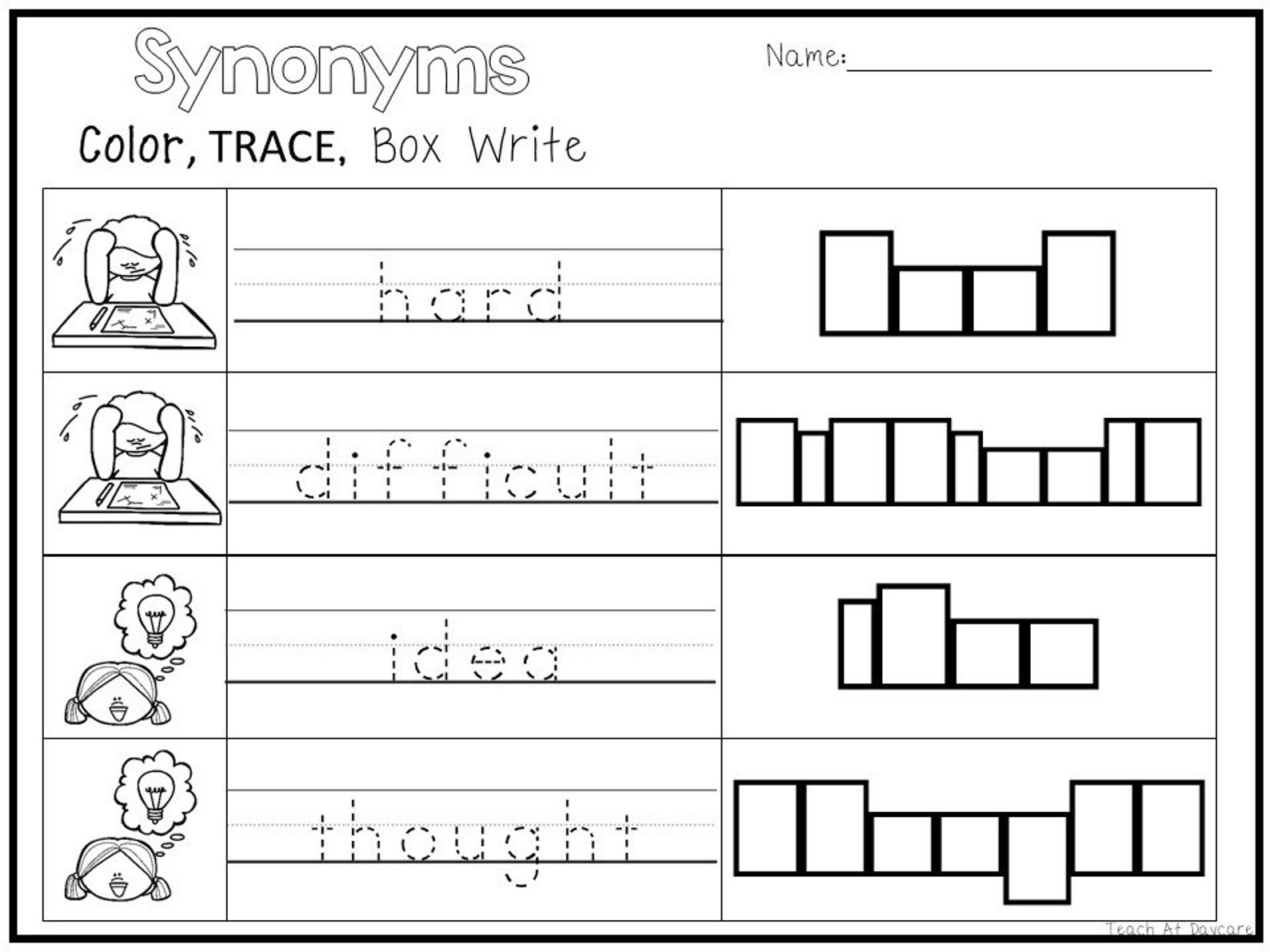 32 Printable Synonyms Color Trace Box Write Worksheets. - Etsy