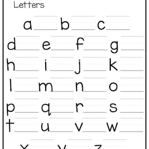 Pode incluir: Uma folha de trabalho imprim&iacute;vel para praticar a escrita de letras min&uacute;sculas do alfabeto. As letras s&atilde;o impressas em preto sobre um fundo branco. A folha de trabalho tem linhas para que o aluno possa tra&ccedil;ar as letras.