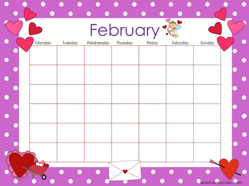 12 Printable Blank Themed Monthly Calendars. Preschool and Etsy