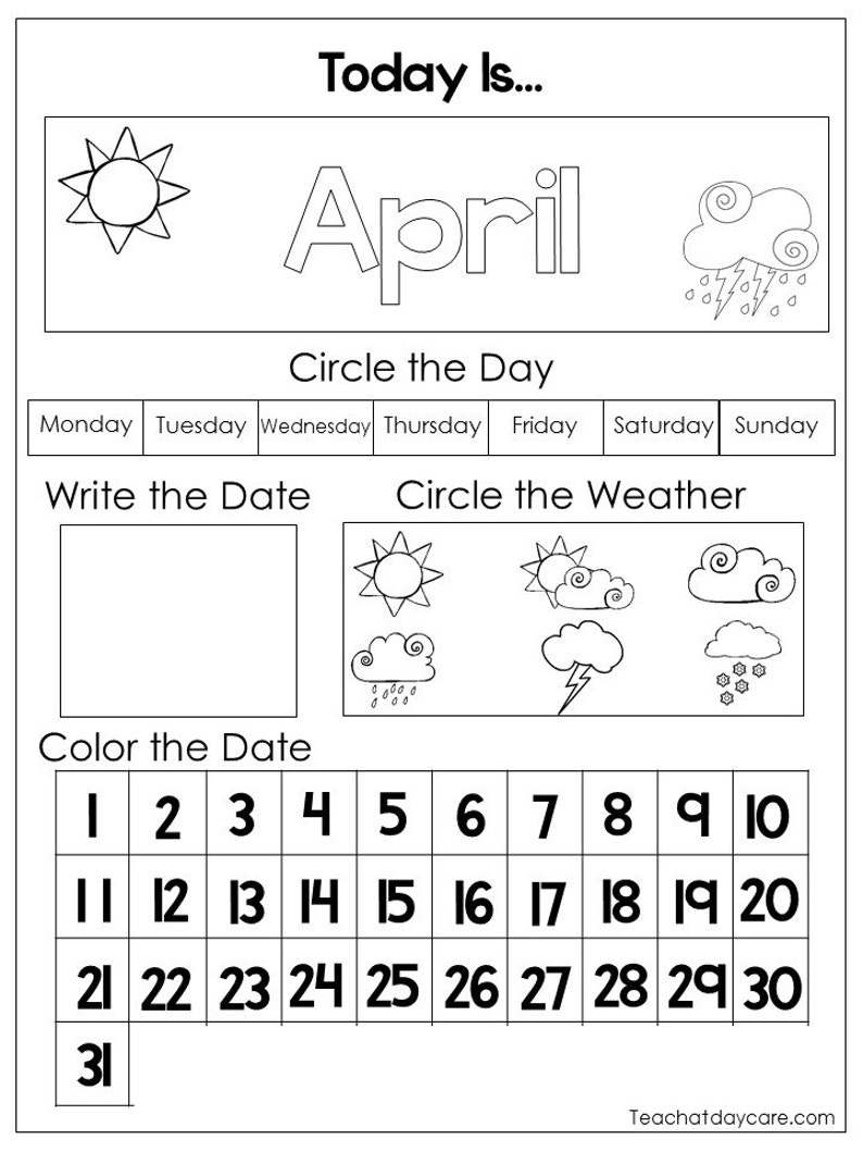 12 Printable Preschool Calendar Worksheet Pages. Month Day Etsy