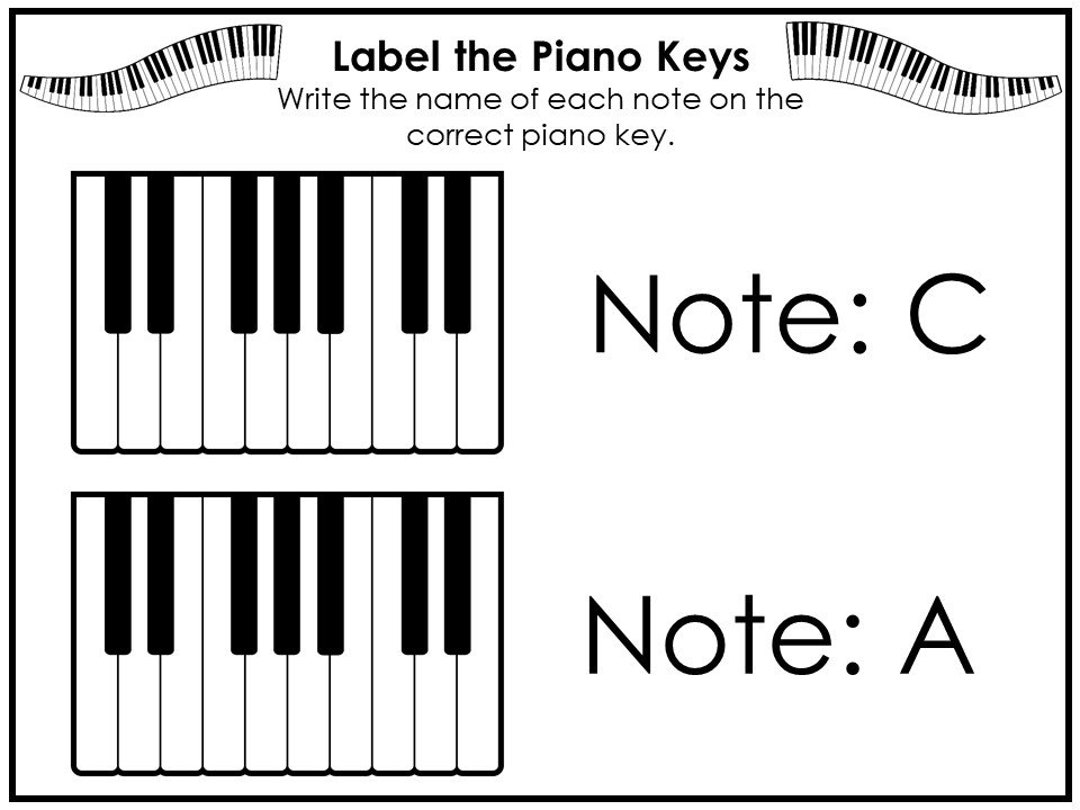Label the Keys-Music Notes Worksheets. Beginning Piano Music. Preschool-2nd  Gra.