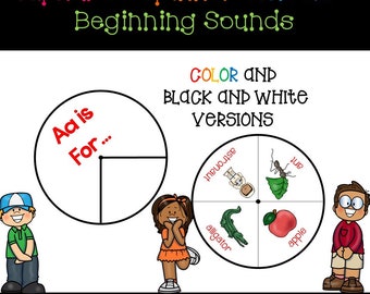 26 Alphabet Phonics Spinner Wheels. Beginning Sounds. Color & Black and White.