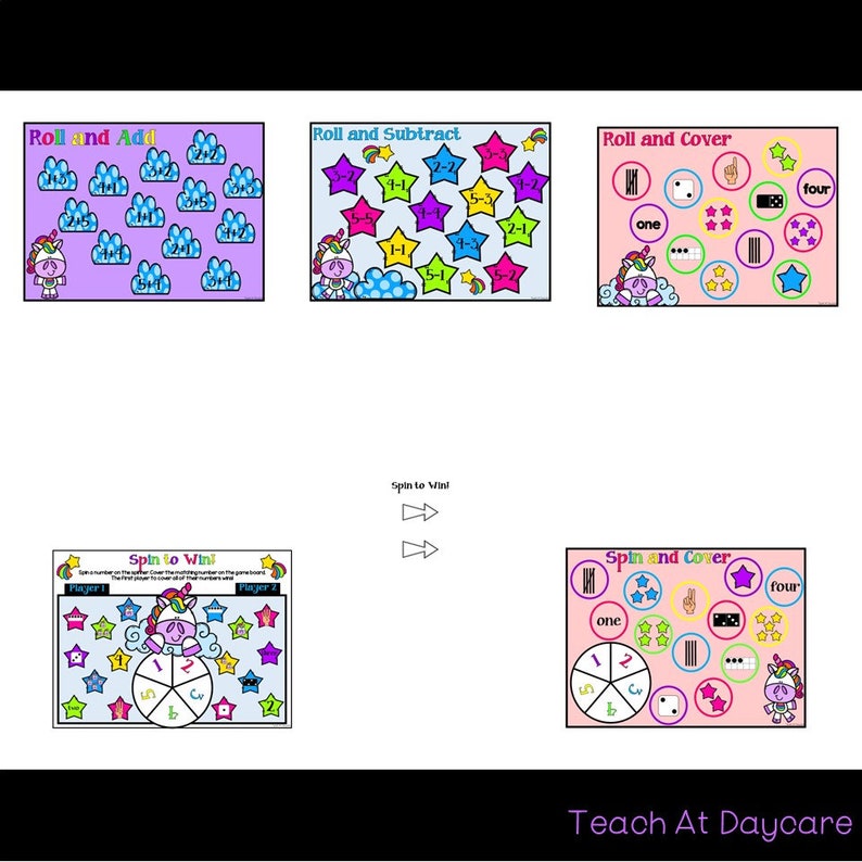 10 Printable Unicorn Themed Kindergarten Math Center Games and ...