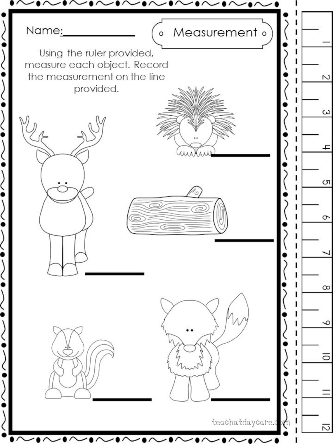 10 Printable Measuring With A Ruler Worksheets Preschool 1st Etsy