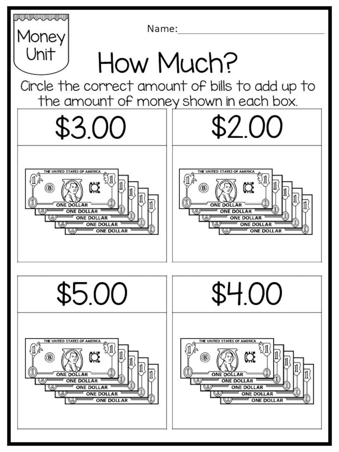 25 Circle the Correct Amount of Money Worksheets. Kindergarten Thru 3rd ...