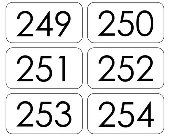 100 枚の印刷可能な数字 201 ～ 300 のフラッシュカード。幼稚園から 3
