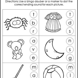 10 Printable Ending Sounds Worksheets. Preschool-1st Grade | Etsy
