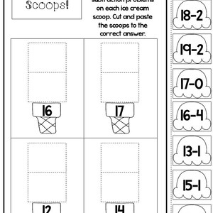 10 Printable Subtracting Scoops Worksheets. Numbers 1-10. Preschool-1st ...