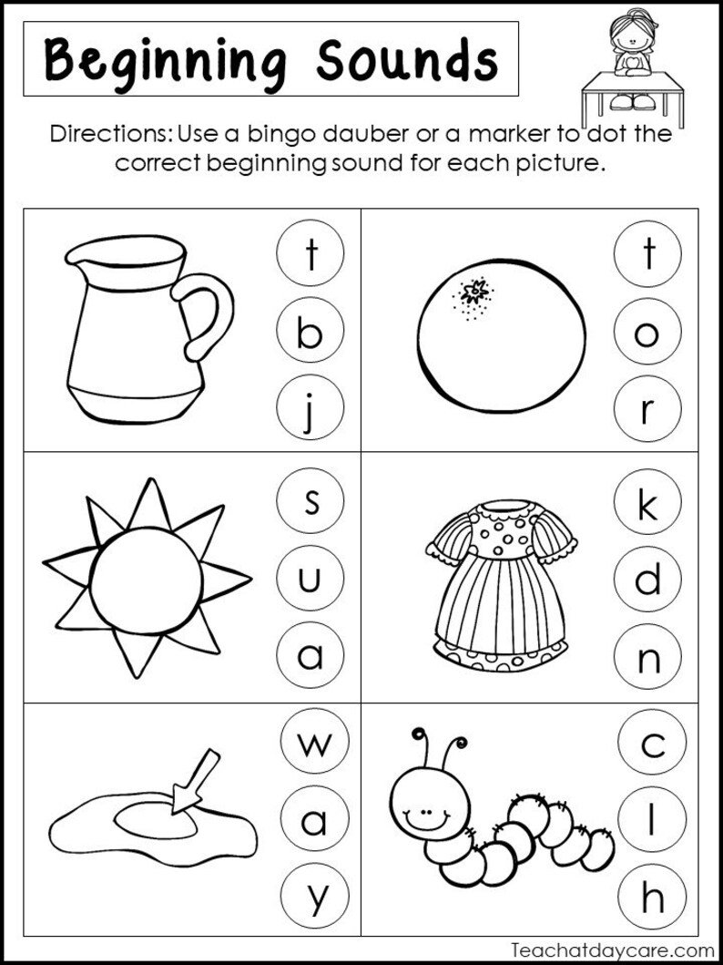 10 printable beginning sounds worksheets preschool 1st grade etsy