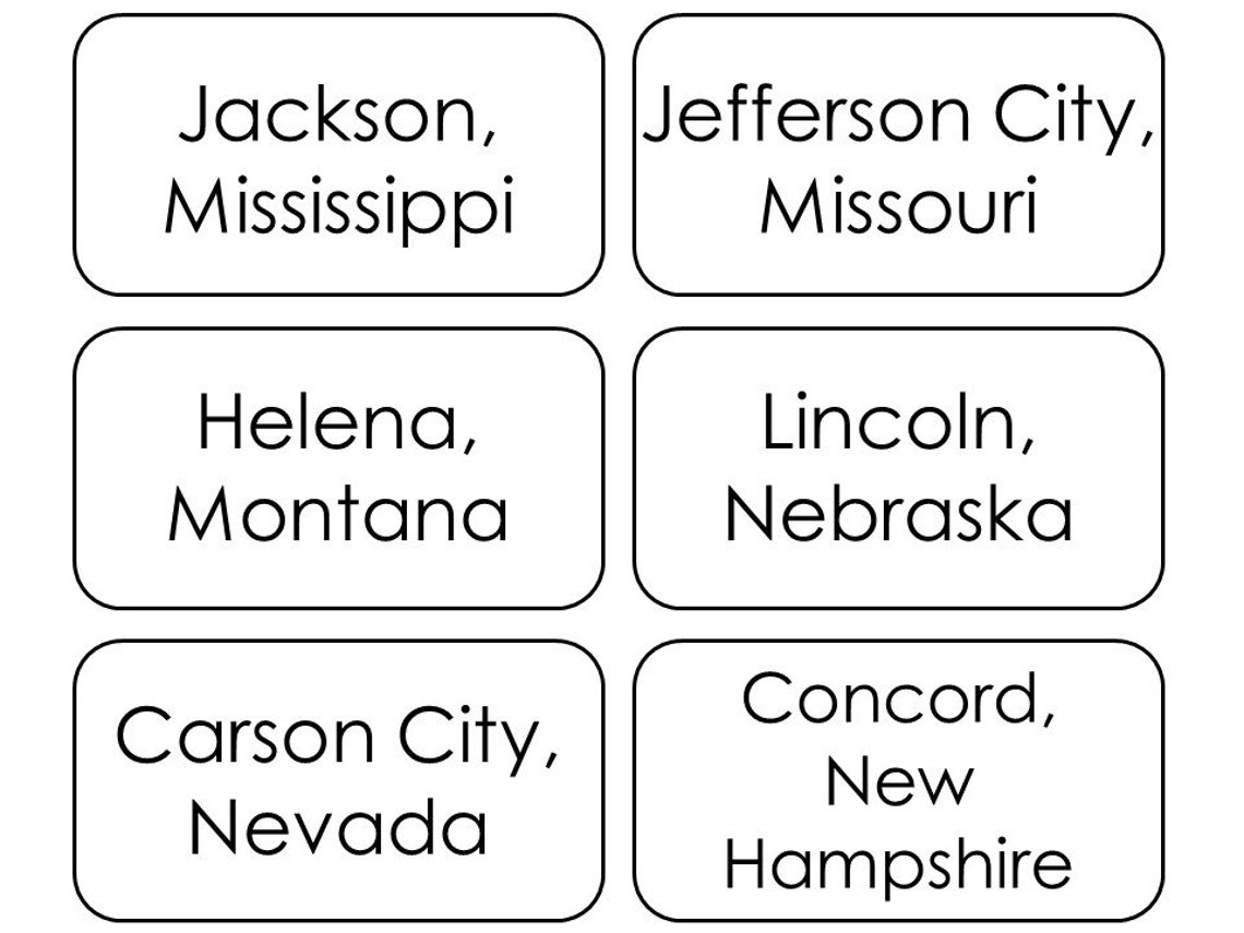 States And Capitals Printable Flashcards