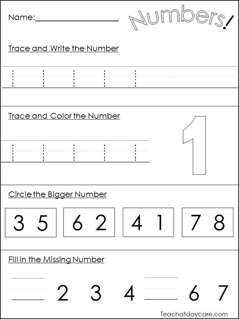 40 printable numbers 1 20 practice worksheets preschool kdg etsy