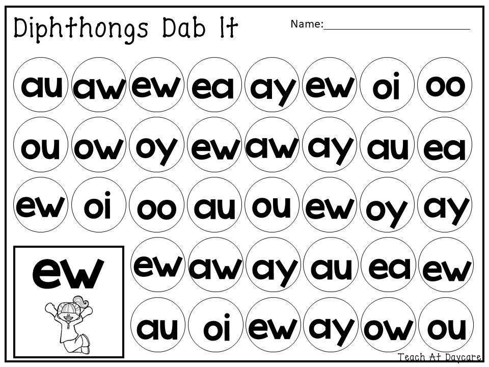 10 printable diphthongs dab it worksheets kindergarten 2nd etsy canada