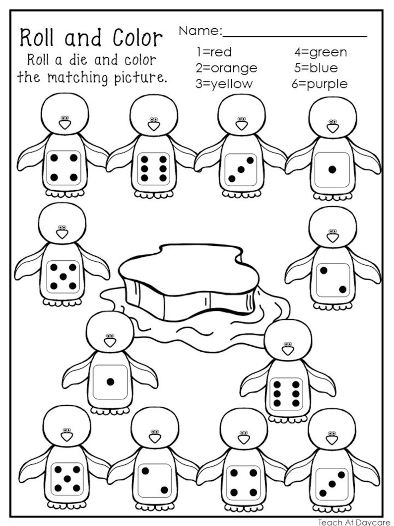 20 Printable Roll and Color Worksheets. Numbers 1-6. | Etsy