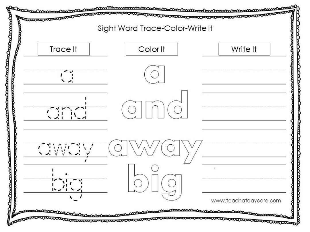 10 Printable Dolch Preprimer Sight Words Trace It, Color It, Write It