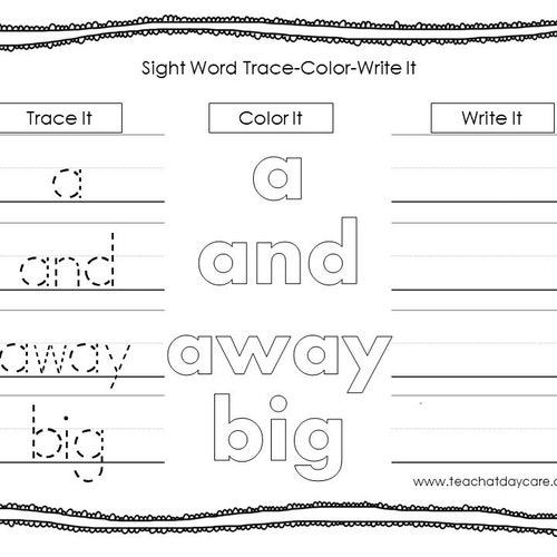 10 Printable Dolch Preprimer Sight Words Trace It Color It Etsy