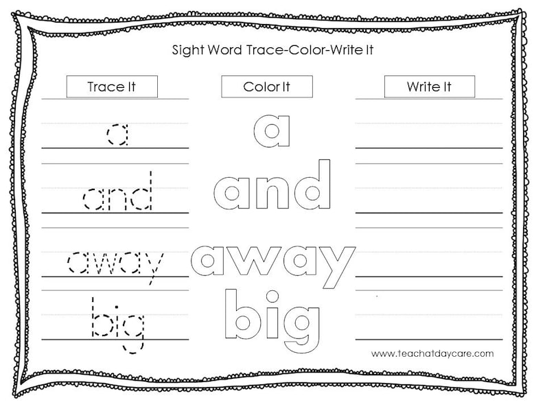 10 Printable Dolch Pre-primer Sight Words Trace It Color It | Etsy