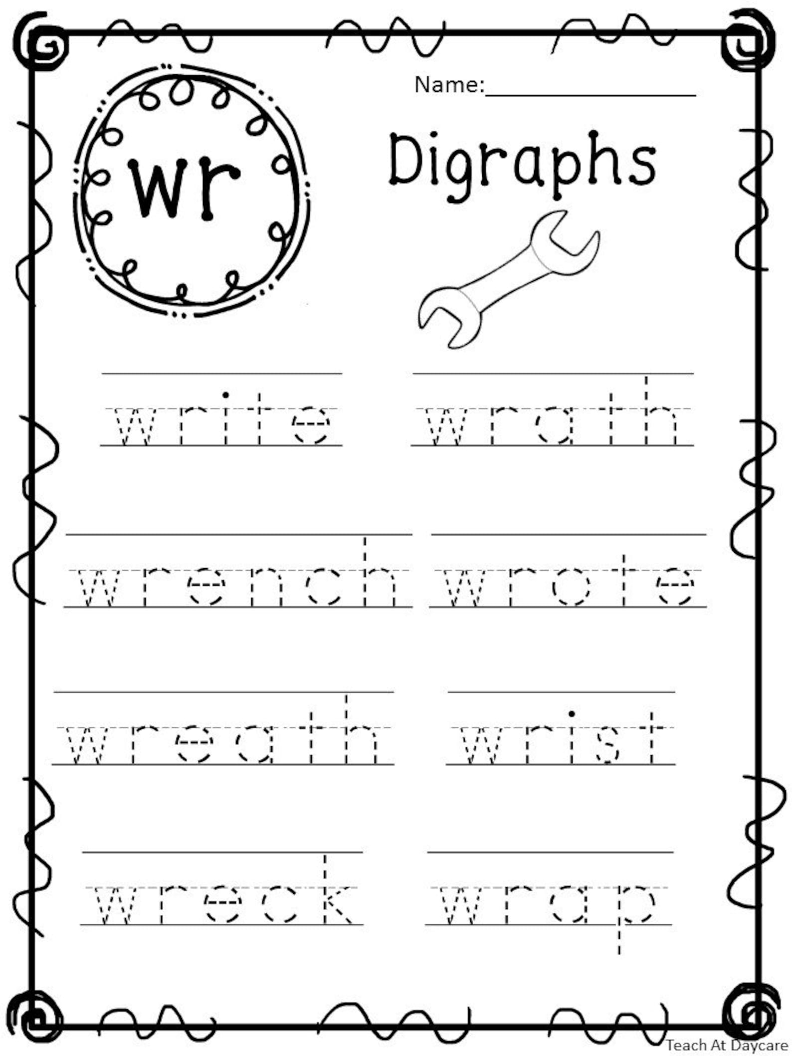 10 Printable Digraphs Trace the Word Worksheets. | Etsy