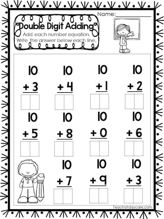 15 printable double digit addition worksheets numbers 11 20 etsy canada