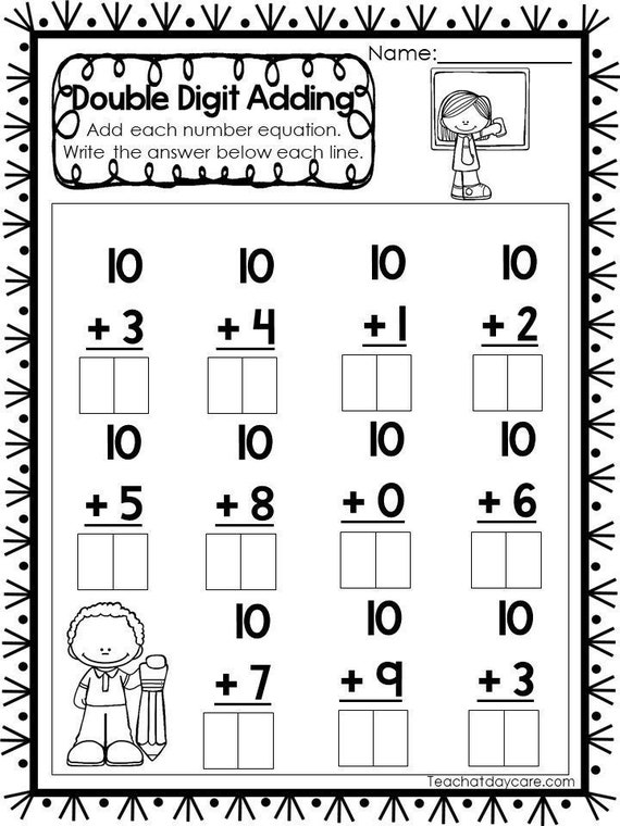 15 printable double digit addition worksheets numbers 11 20 etsy canada