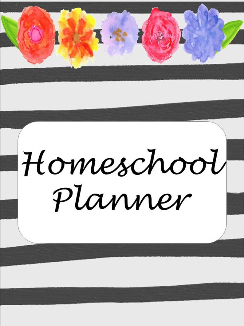 Printable Floral Homeschool Planner. Lesson plans, schedules, calendars, notes, field trips, and meal planning. image 1