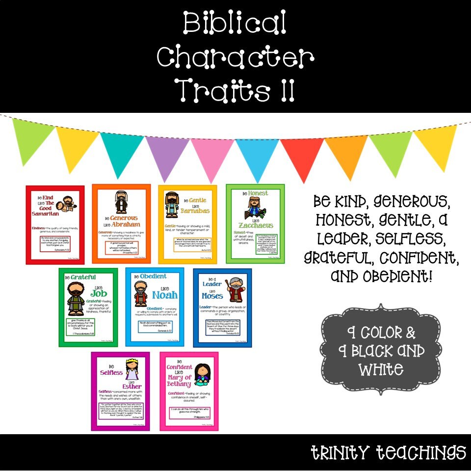 36 Biblical Character Traits Posters. 18 Color, 18 Black and White ...