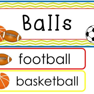 Juego de pared de palabras con temática de una sola semana de Playground Balls. Etiquetas para tablones de anuncios de aula para niños de preescolar, guardería y jardín de infantes.