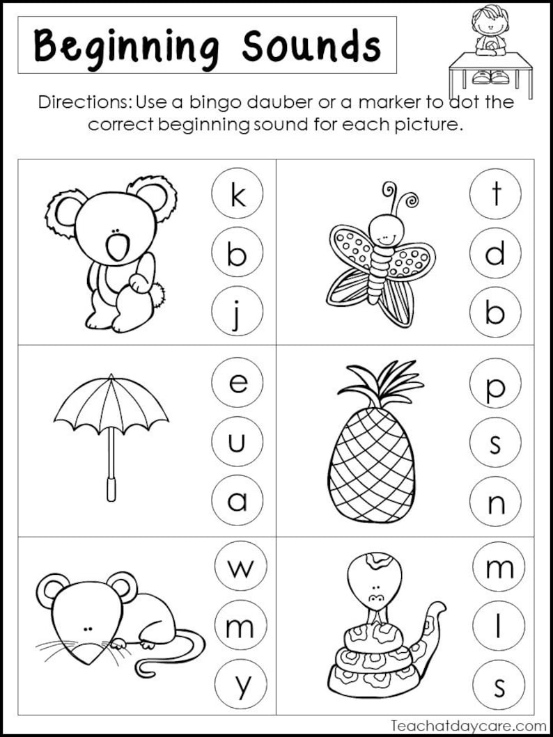 10 printable beginning sounds worksheets preschool 1st grade etsy